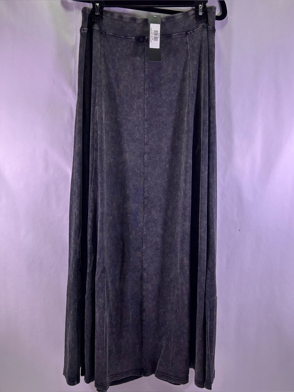 Metziahs Direct Cotton Ribbed Acid Washed Women's Black Maxi Skirt - Large